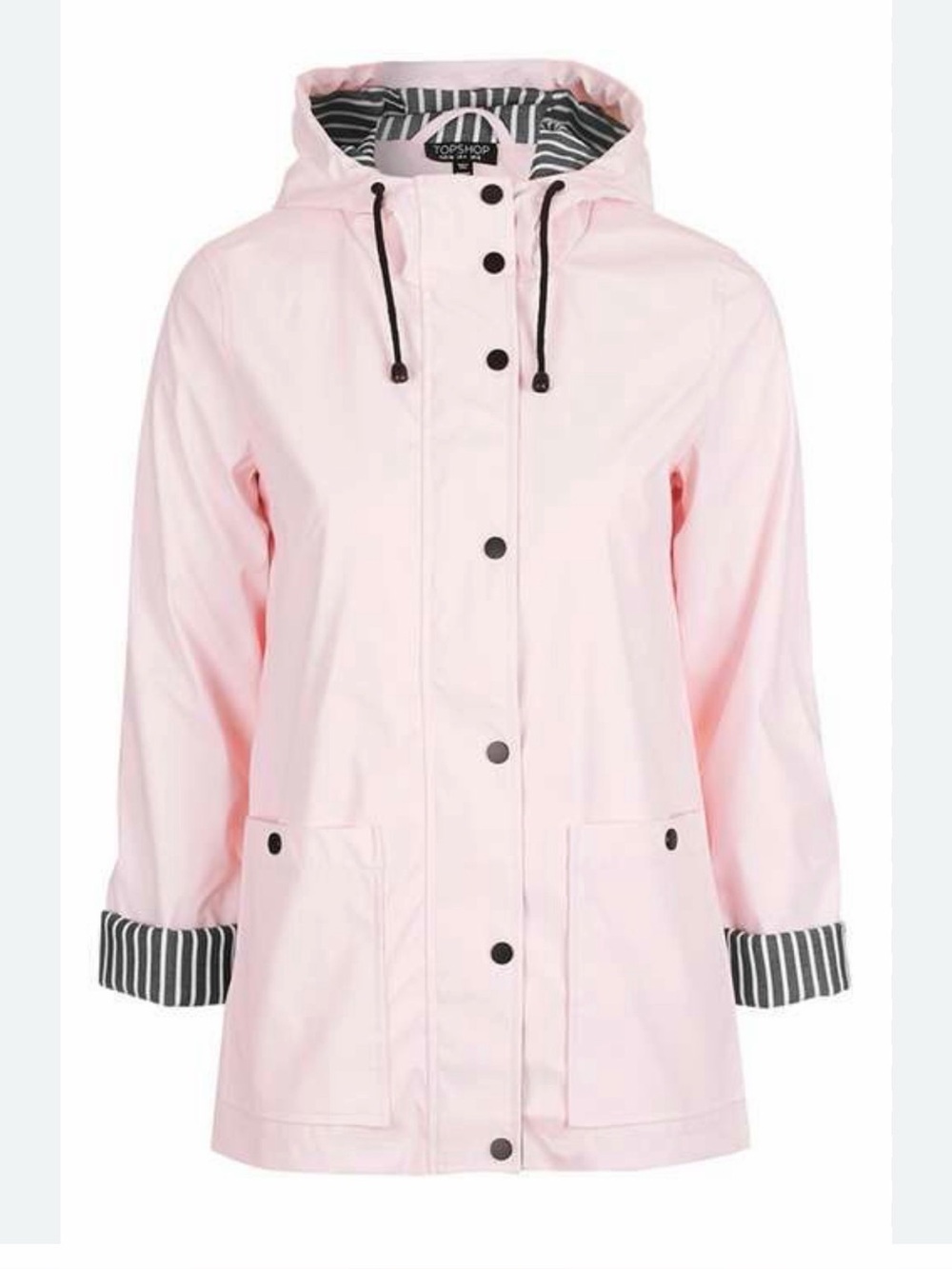 Topshop Light Pink Hooded Raincoat with Striped Lining